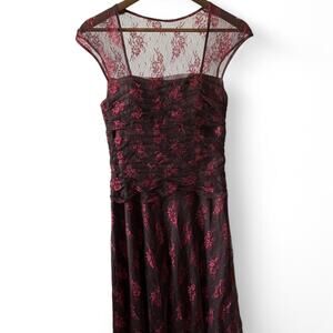Chocolate and red lace babydoll midi dress